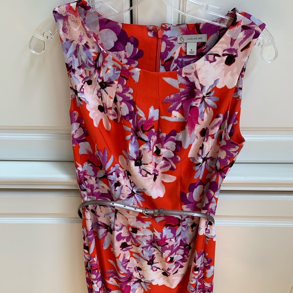 Orange Floral Belted Dress